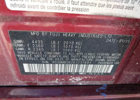 2011 Subaru Legacy 2.5I Premium из США, поврежденный, VIN 4S3BMBG62B3237691